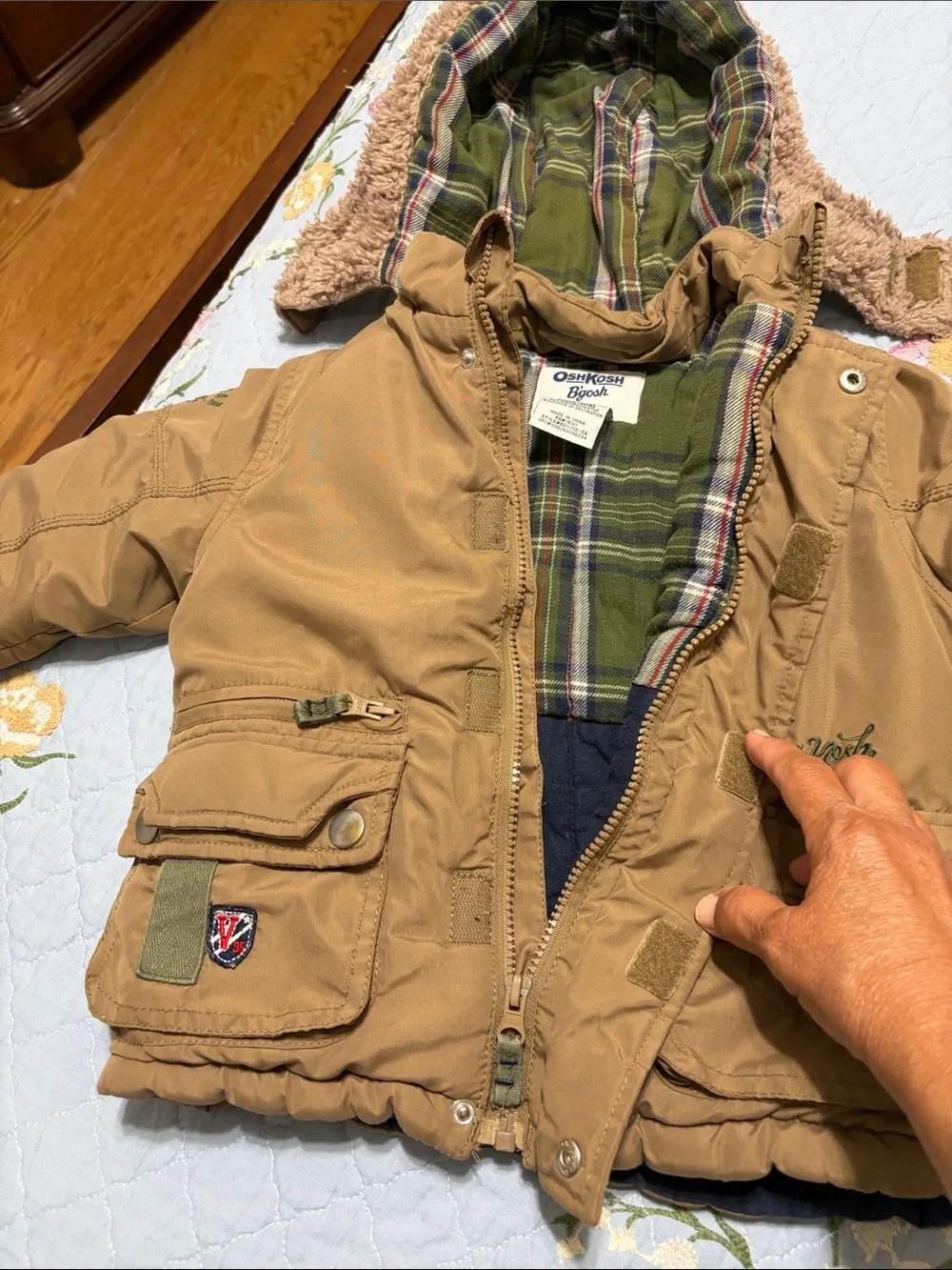 Oshkosh B’gosh Winter Front Utility Fleece Lined Toddler Jacket w Hoodie Size 2